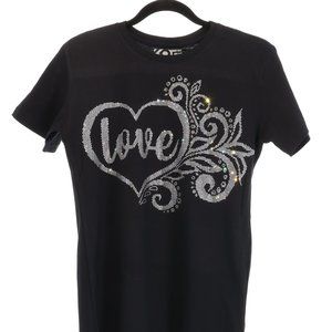 High Quality Love Floral Rhinestone Bling Bling Short Sleeve T-shirt